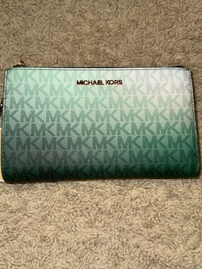 Michael Kors Green Ombre MK Logo Zip Around Wallet